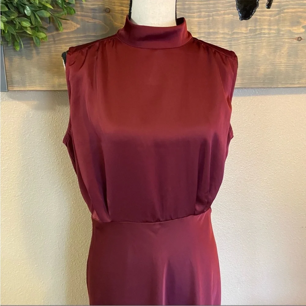 Lulus Classic Elegance Wine Satin Sleeveless Mock Neck Maxi Dress - Picture 11 of 12